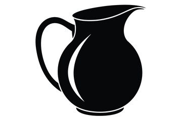 Black silhouette of a vintage pitcher with a curved handle stands elegantly against a white background