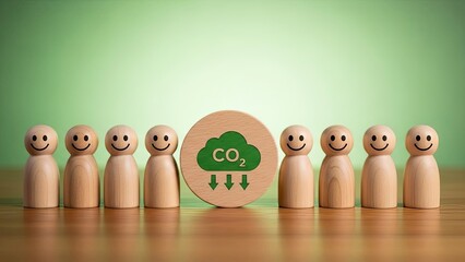 People figures uniting to lower carbon dioxide, supporting a green planet future.