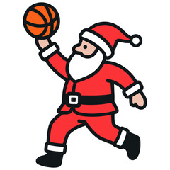 Santa Claus jumping with a basketball, mixing Christmas cheer with a fun sports theme