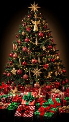 Festive Christmas Tree Decorated with Ornaments & Gifts for Holiday Season Celebrations