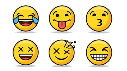 Set of Diverse Yellow Emoji Expressions and Reactions for Digital Communication