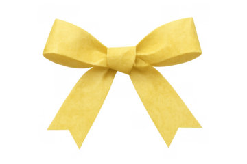Yellow gift ribbon bow with knot, symbolizing celebration, holidays, decoration, and festive events, transparent background