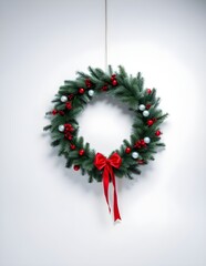 christmas wreath with red ribbon