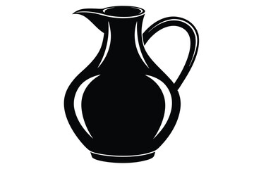Black simplistic pitcher has a spout, handle, and vaselike body in an illustration