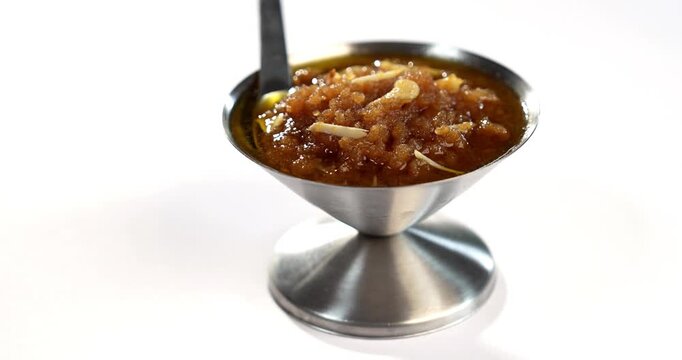 Moong dal halwa is a classic Indian sweet dish made with moong lentils, sugar, ghee and cardamom powder	
