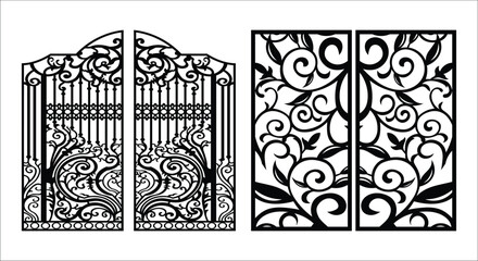 Ornate Black Metal Gate and Decorative Panels with Swirls Keywords: ornate gate, decorative