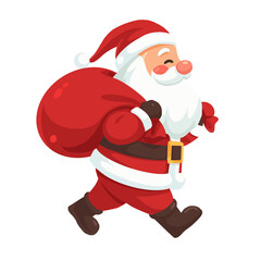Happy Santa Claus walking with a red gift sack, spreading Christmas cheer this holiday season for joyful celebrations and festive designs