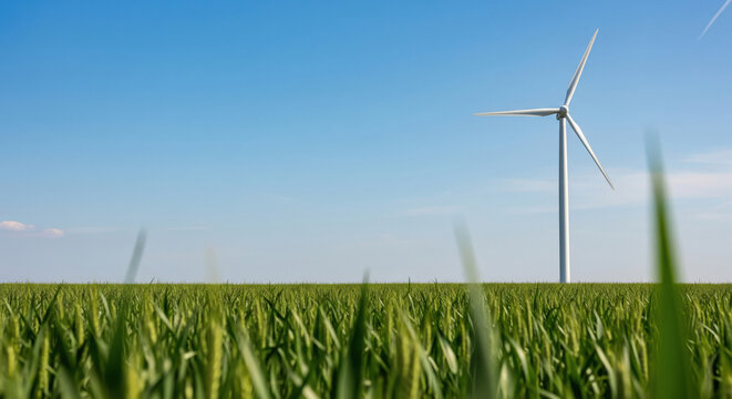 Renewable Energy Windmill in Lush Green Agricultural Field