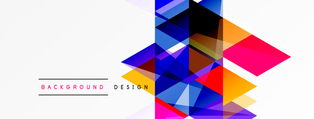 Abstract geometric shapes overlap, creating vibrant colorful design. White space provides clean contrast, modern aesthetic.