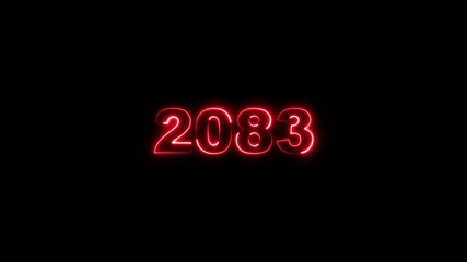 2083 neon line text. Abstract 2083 neon text animation, Glowing neon number text background 4k animation. Concept of counting years.