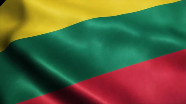 Lithuania national flag is waving or flying in close up