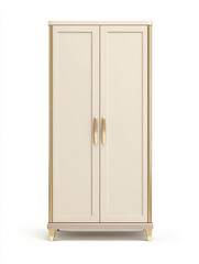 Elegant beige and gold closed cabinet against a white background. Perfect for modern home decor designs.