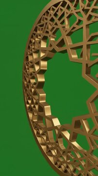 A gold circle with a green background. The circle is made of gold and has a pattern of lines