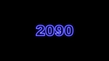 2090 neon line text. Abstract 2090 neon text animation, Glowing neon number text background 4k animation. Concept of counting years.