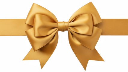 A golden ribbon tied in a bow on a black background used for gifts and celebrations or decorations on transparent background