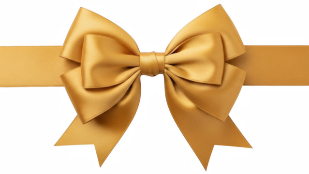 A golden ribbon tied in a bow on a black background used for gifts and celebrations or decorations on transparent background - Powered by Adobe