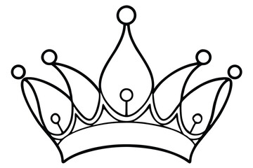 Outlined royal crown with circular jewels stands tall over a curved band in stark black