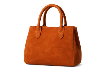 Naklejka premium Suede handbag in rich orange brown color with dual handles, featuring a luxurious texture and fashion accessory design, transparent background