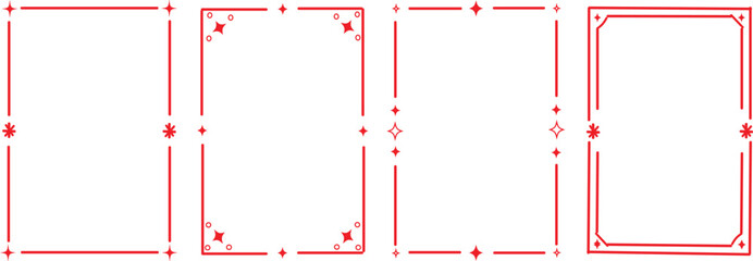 set of four simple, decorative rectangular borders or frames, outlined in red. vector illustration