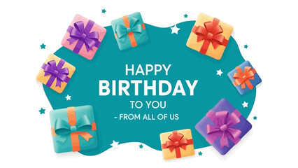 Festive Happy Birthday Card Surrounded by Colorful Wrapped Gifts