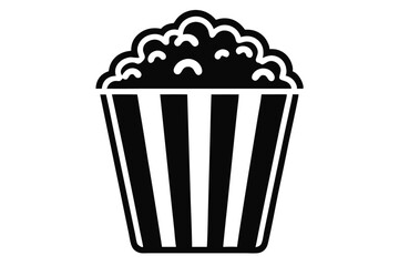A bucket of delicious popcorn with black and white stripes is displayed