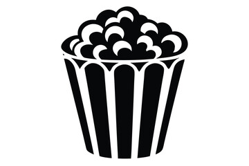A full container of popcorn is seen in this simple, stylized black icon © pipp99
