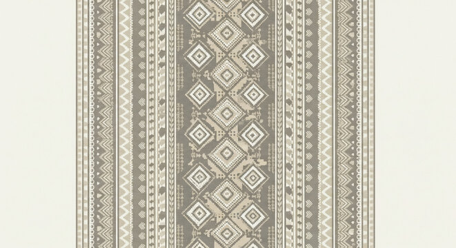 Ethnic Geometric Striped Pattern with Muted Neutral Tones Fabric