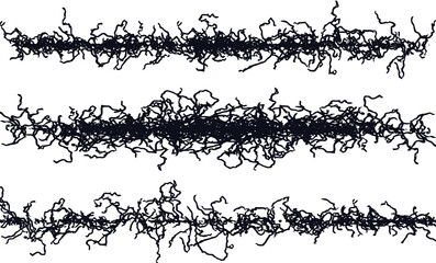 Abstract dark blue scribbled lines forming horizontal stripes on a white background