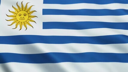 Uruguay national flag is waving or flying in close up - Powered by Adobe