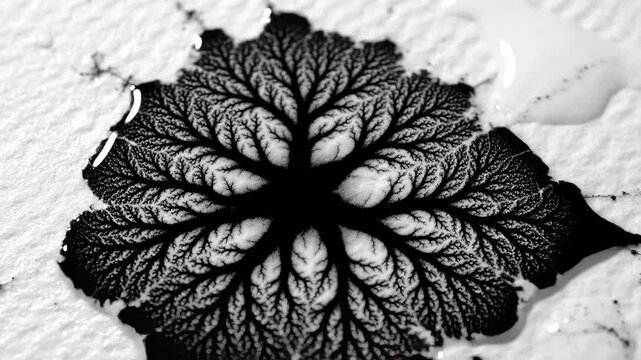 Black Ink Spreading on White Paper, Abstract Tree Shape