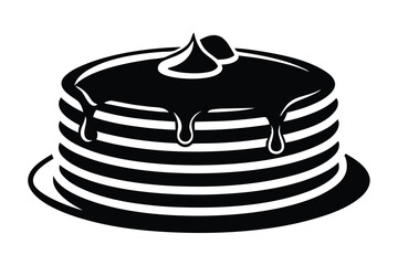 A stack of pancakes is drizzled with syrup, creating an appetizing dessert in monochrome