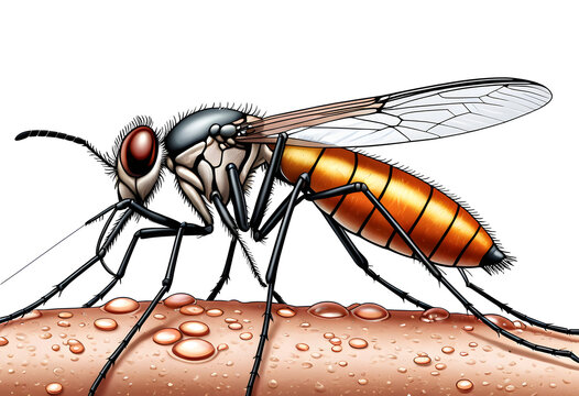 Mosquito insect biting human skin causing blood disease