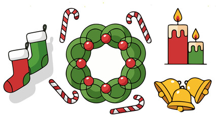 Vintage Holiday Ornament and Gift Set - Hand-Drawn Christmas Decorations and Present Icons Vector Collection