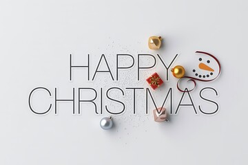 Spread festive cheer with this happy Christmas greeting featuring ornaments and a snowman, perfect for holiday campaigns and seasonal projects to evoke joy