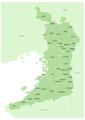 日本の都市の詳細地図シリーズ。大阪府の市町村名付きの地図。A series of detailed maps of Japanese cities. A map of Osaka Prefecture with city and town names 