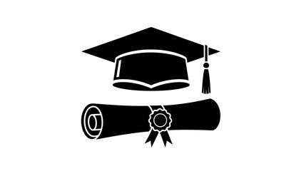 Graduation Cap and Diploma Icon – Academic Achievement Symbol Illustration