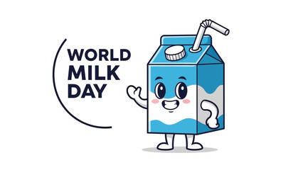 World Milk Day Cartoon – Cute Milk Carton Character Illustration