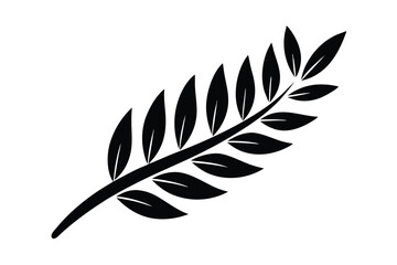 Fototapeta premium Isolated branch displays lush foliage against white backdrop in black monochromatic style