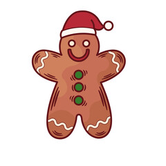 Cheerful gingerbread man with Santa hat spreading holiday cheer, perfect for Christmas cards and festive designs, creating sweet memories and joyful moments