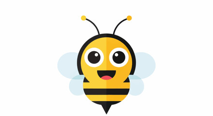 Cute cartoon bee smiling with big eyes and wings ready to fly.
