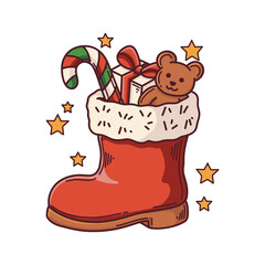 Festive Christmas stocking overflowing with delightful surprises like a teddy bear and candy cane, sparking holiday joy and creating cherished memories