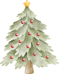 Watercolor Christmas Tree Illustration &ndash; Hand-Painted Holiday Winter Decoration