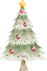 Watercolor Christmas Tree Illustration – Hand-Painted Holiday Winter Decoration