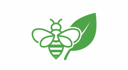 Green Bee and Leaf Icon Symbolizing Nature and Ecology.
