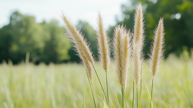 Tall grass plume meadow pampas grass field summer golden soft breeze