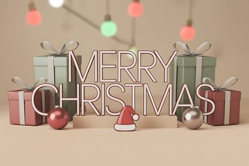 Share the holiday joy with this festive Merry Christmas design featuring gifts, ornaments, and charming Santa hat, perfect for invitations and greetings