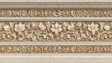 Close-Up Shot of Ornate Beige Carvings Featuring Floral and Abstract Patterns