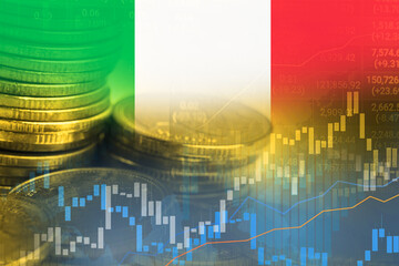 Stock market investment trading financial, coin and Italy flag.
