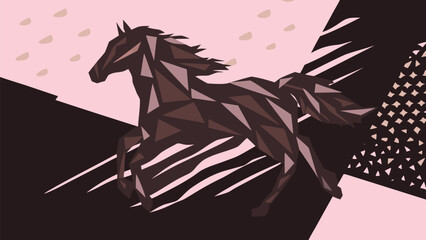 Dynamic Low Poly Horse Artwork with Abstract Patterns and Hues