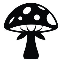 Simple mushroom with white spots on its cap is presented in black